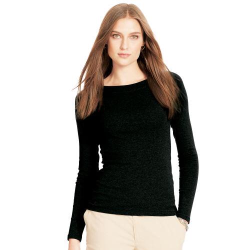 Ralph Lauren Lauren Petite Stretch Cotton Boatneck Top Black