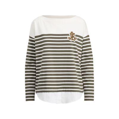 Ralph Lauren Striped Layered Cotton Sweater Chalk/sage Moss