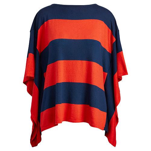 Ralph Lauren Lauren Striped Cotton-blend Poncho True Indigo/fresh Tomato