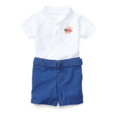 Ralph Lauren Polo Shirt, Belt & Short Set White 3m