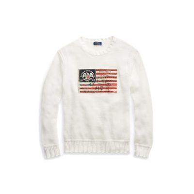 Ralph Lauren Flag Cotton Crewneck Sweater White