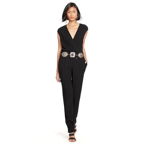 Polo Ralph Lauren Satin Surplice Jumpsuit Polo Black