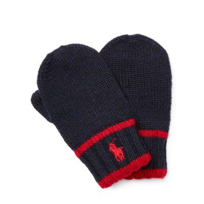 Ralph Lauren Striped Wool Mittens Hunter Navy 12-24m
