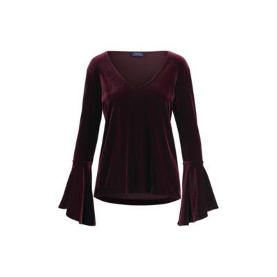 Ralph Lauren Velvet Bell-sleeve Blouse Wine