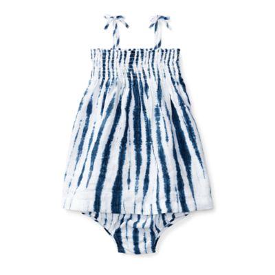 Ralph Lauren Shibori Linen Dress & Bloomer White/blue Multi 3m