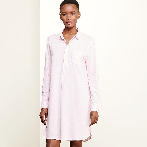 Ralph Lauren Lauren Chevron Cotton Sleep Shirt Herringbone Pink/ivory