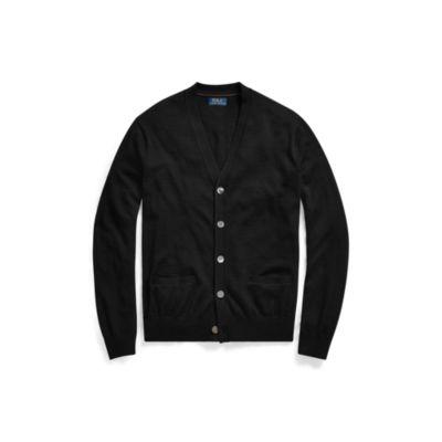 Ralph Lauren Suede-trim Merino Cardigan Polo Black