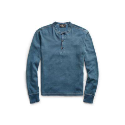 Ralph Lauren Indigo Jacquard-knit Henley Washed Blue Indigo