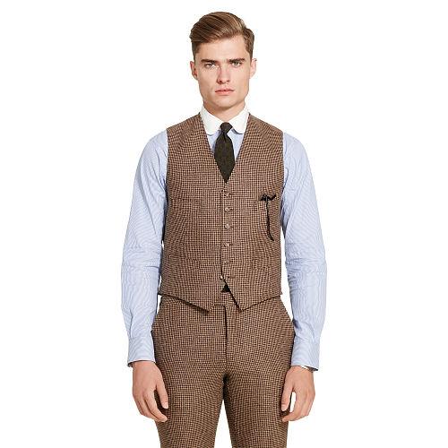 Polo Ralph Lauren Houndstooth Wool Vest Brown And Tan