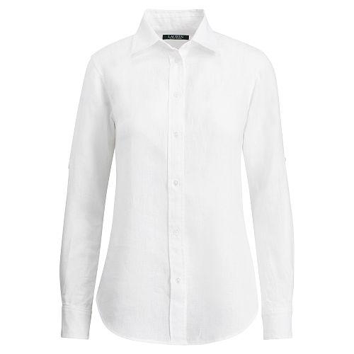 Ralph Lauren Lauren Petite Linen Roll-cuff Shirt White