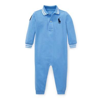 Ralph Lauren Cotton Mesh Polo Coverall Gentry Blue 9m