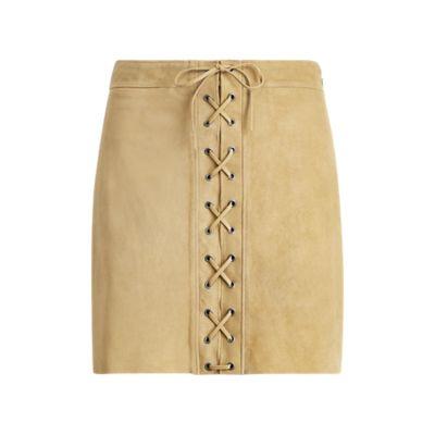 Ralph Lauren Lace-up Suede Miniskirt Madison Tan