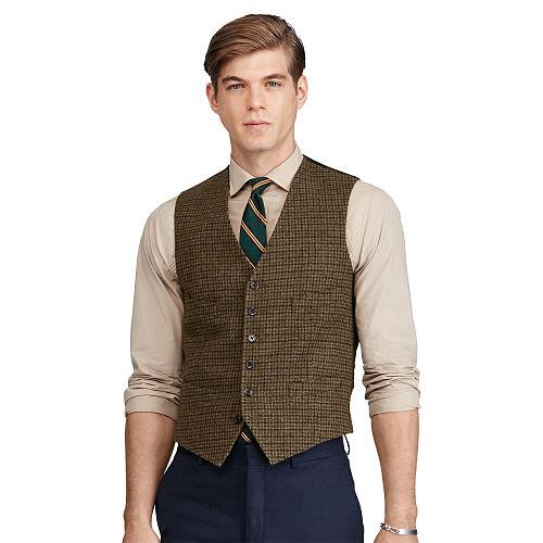 Polo Ralph Lauren Windowpane Wool Vest Olive W/blue And Red