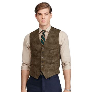 Polo Ralph Lauren Windowpane Wool Vest Olive W/blue And Red