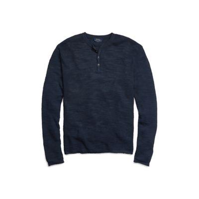 Ralph Lauren Custom Fit Cotton-linen Henley Deep Blue
