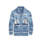 Ralph Lauren Sailboat Shawl Sweater Medium Blue