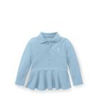 Ralph Lauren Cotton Mesh Peplum Polo Shirt Elite Blue 24m