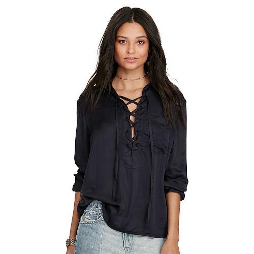 Ralph Lauren Denim & Supply Satin Lace-up Top Blue