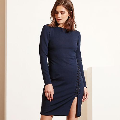 Ralph Lauren Lauren Lace-up Ponte Dress Royal Navy
