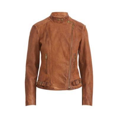 Ralph Lauren Leather Moto Jacket Dark Walnut