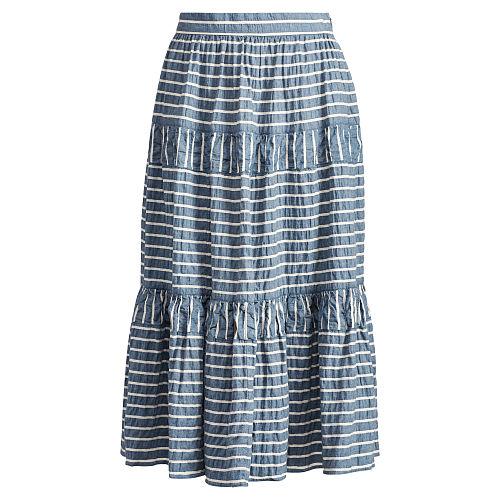 Ralph Lauren Lauren Seersucker Midi Skirt Blue/white Multi