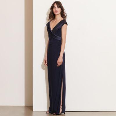 Ralph Lauren Satin-neckline Jersey Gown Lighthouse Navy
