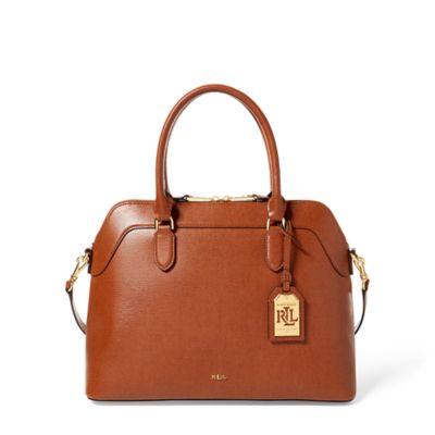 Ralph Lauren Saffiano Leather Nora Satchel Lauren Tan