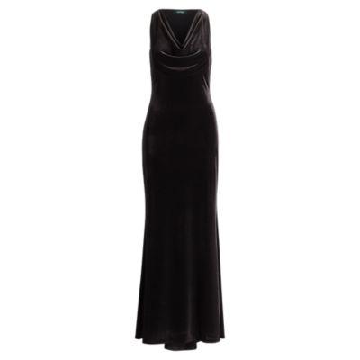 Ralph Lauren Velvet Cowlneck Gown Black/black