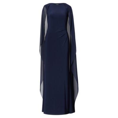 Ralph Lauren Georgette-cape Jersey Gown Lighthouse Navy