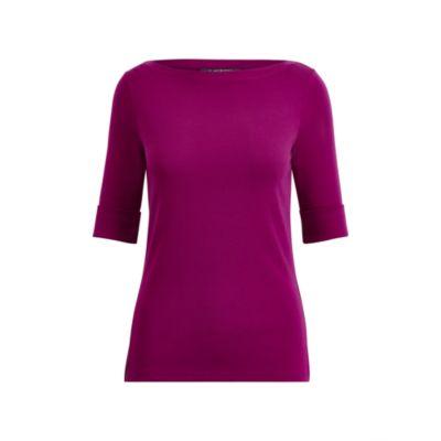 Ralph Lauren Stretch Cotton Boatneck Top Berry Jam