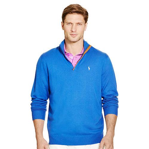 Ralph Lauren Polo Golf Suede-trim Merino Wool Sweater New Periwinkle