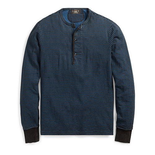 Ralph Lauren Rrl Indigo Striped Cotton Henley