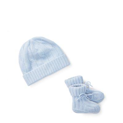Ralph Lauren Cashmere Hat & Booties Set Pearl Blue 6-9m