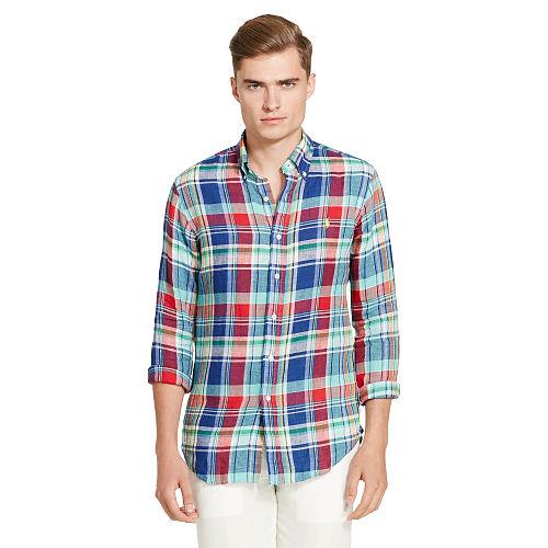 Polo Ralph Lauren Plaid Linen Sport Shirt Blue/red Multi