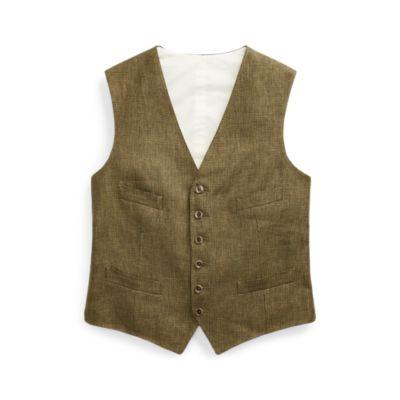 Ralph Lauren Basket-weave Linen Vest Olive