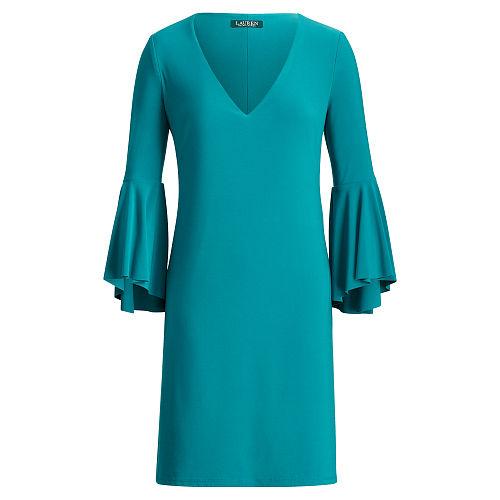 Ralph Lauren Lauren Flounce-sleeve Jersey Dress Ocean Emerald