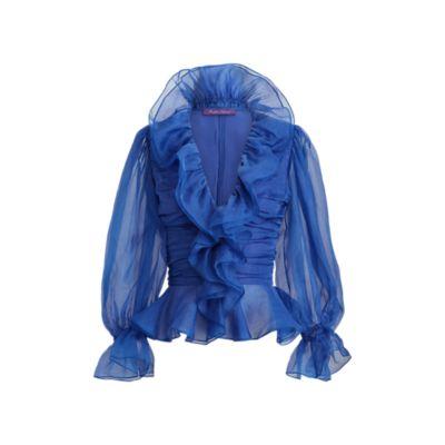 Ralph Lauren Sophie Silk Organza Blouse Sapphire
