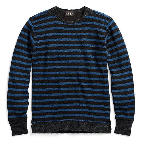 Ralph Lauren Rrl Indigo Striped Cotton Crewneck