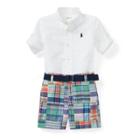 Ralph Lauren Shirt, Belt & Madras Short Set Bsr Blue 3m