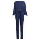 Ralph Lauren Slit-sleeve Jersey Jumpsuit Navy Xsp