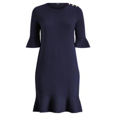Ralph Lauren Ruffled Cotton-blend Dress Navy