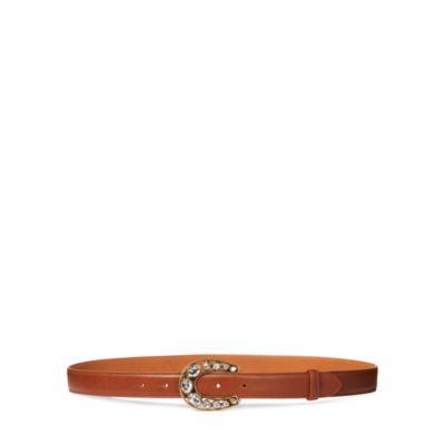 Ralph Lauren Jeweled Horseshoe Calf Belt Chestnut