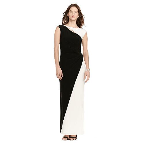 Ralph Lauren Lauren Color-blocked Jersey Gown Black And White