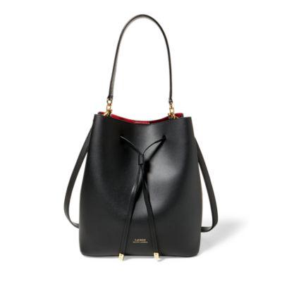 Ralph Lauren Leather Debby Drawstring Bag Black/red