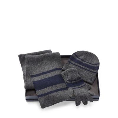 Ralph Lauren Striped Hat, Scarf & Glove Set Charcoal Hthr/nvy