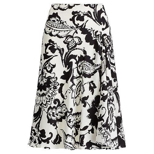 Ralph Lauren Lauren Paisley-print Crepe Skirt Pearl/black