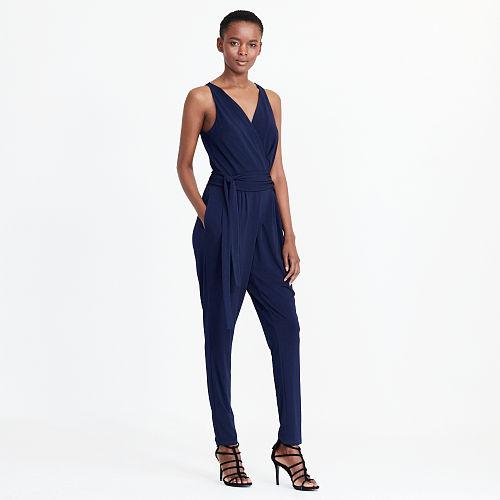 Ralph Lauren Lauren Jersey Surplice Jumpsuit Navy