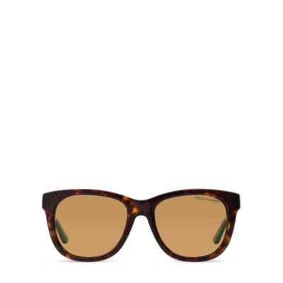 Ralph Lauren Striped Square Sunglasses Shiny Dark Havana