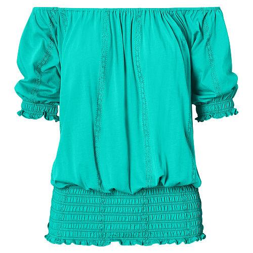 Ralph Lauren Lauren Smocked Off-the-shoulder Top Tropic Turquoise