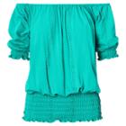 Ralph Lauren Lauren Smocked Off-the-shoulder Top Tropic Turquoise